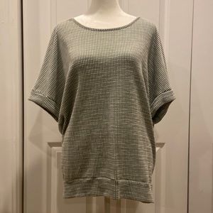 Day trip, green, and white print, dolman sleeves, with cute back, cut out